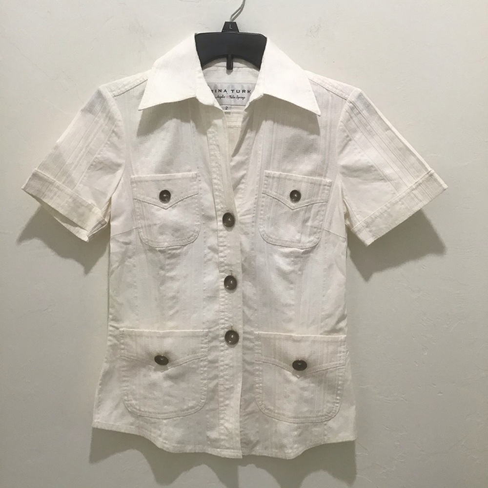 Trina Turk white button up top, 2